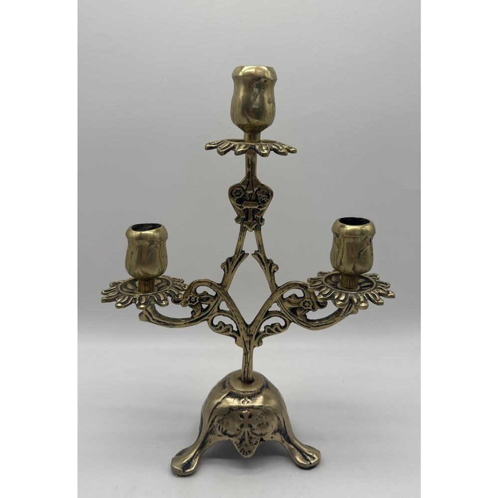 Vintage Brass 3 Arm Hollywood Regency Candelabra